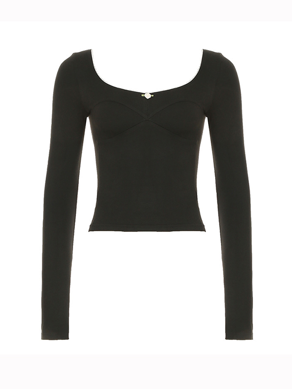 Einfarbiges Langarm-T-Shirt-4