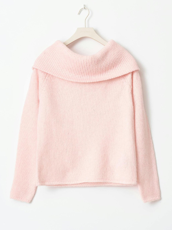 Einfarbige, schulterfreie, übergroße Pullover-2