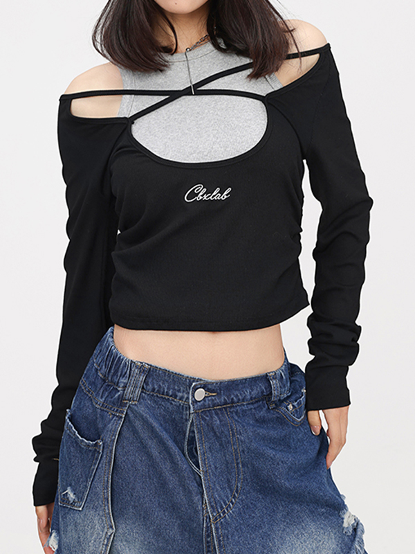 Langärmliges T-Shirt mit Trägern und rückenfreiem-2