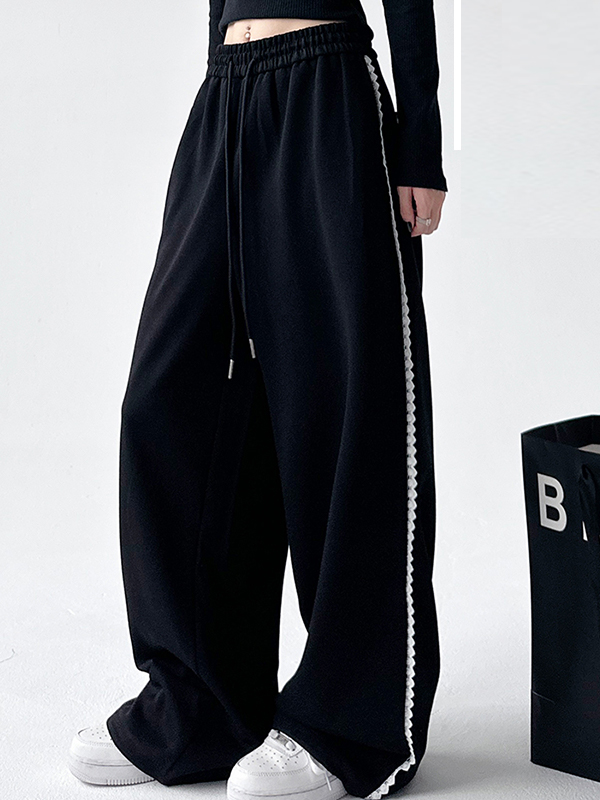 Hose mit weitem Bein und Patchwork-Spitzenbesatz-2