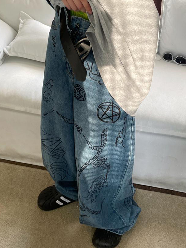 Lockere Jeans mit Street-Graffiti-Muster für Herren-1