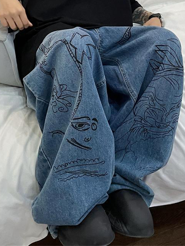 Lockere Jeans mit Street-Graffiti-Muster für Herren-2