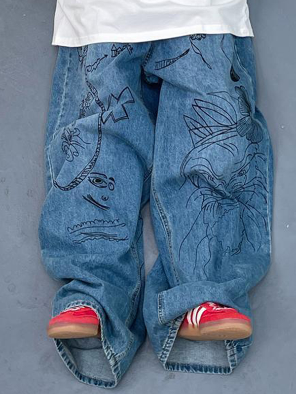 Lockere Jeans mit Street-Graffiti-Muster für Herren-3