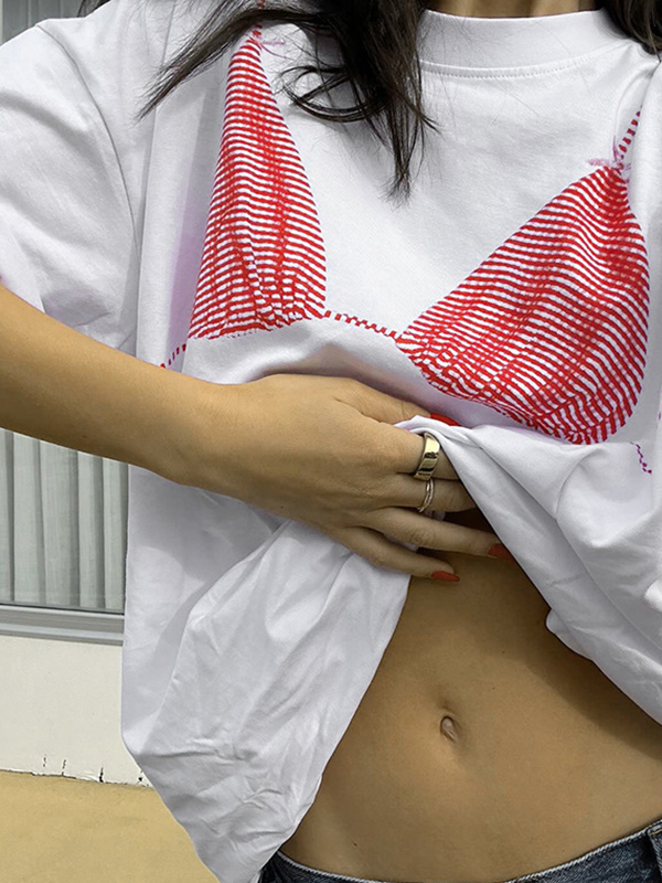 Übergroßes kurzärmliges T-Shirt mit Korsett-Print-1