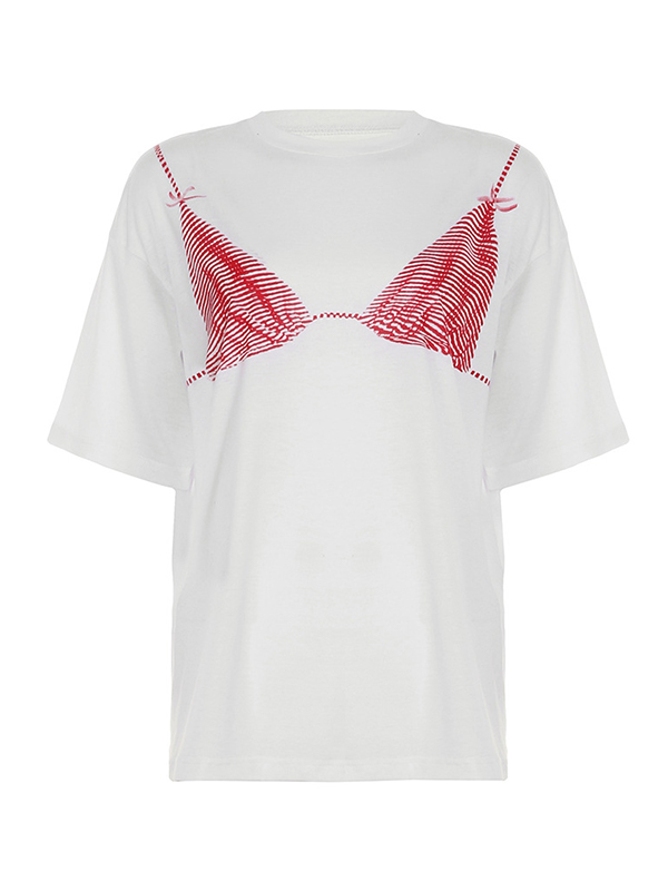 Übergroßes kurzärmliges T-Shirt mit Korsett-Print-4