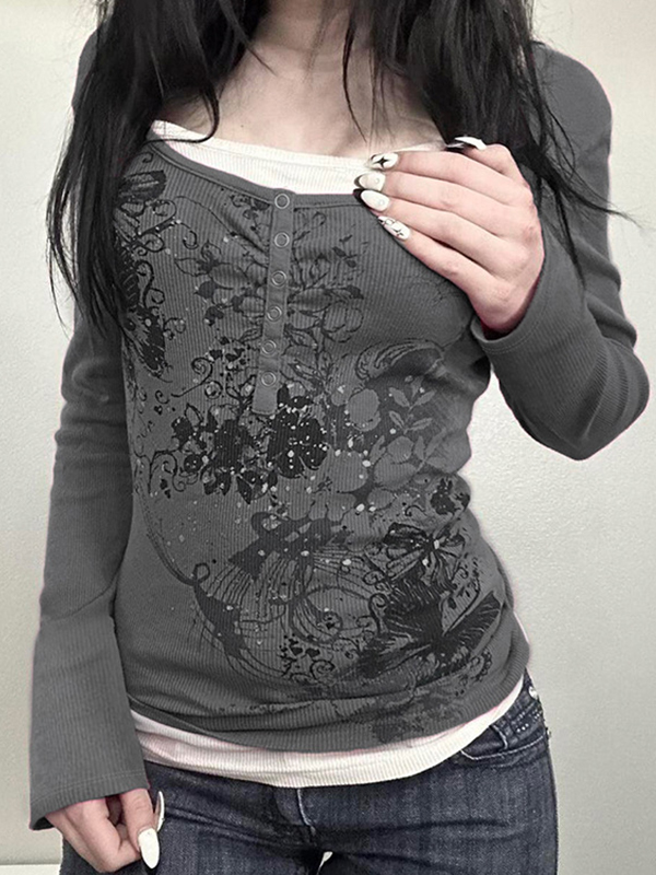 Langarmstrickjacke mit Vintage-Schmetterlingsdruck-2