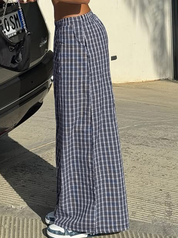 Karierte Hose mit weitem Bein-2