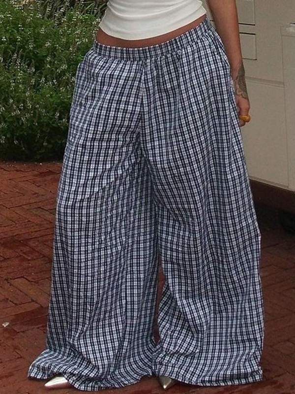 Karierte Hose mit weitem Bein-1