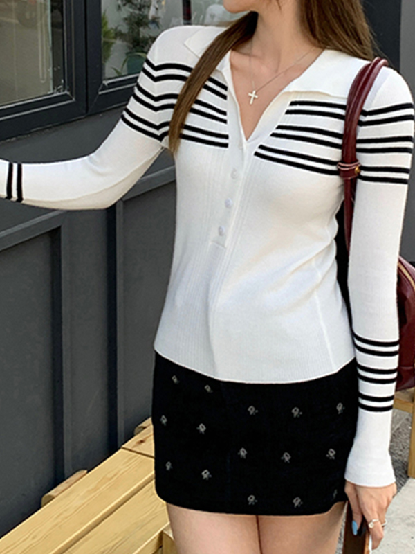 Gestreifte Langarmstrickwaren-1