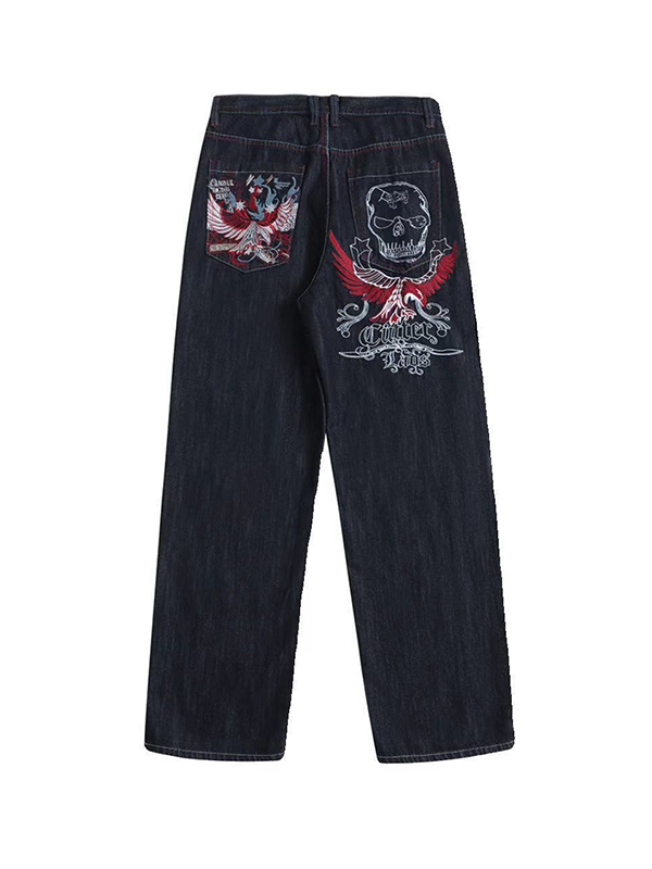 Lockere Jeans für Herren mit Totenkopf-Print-4
