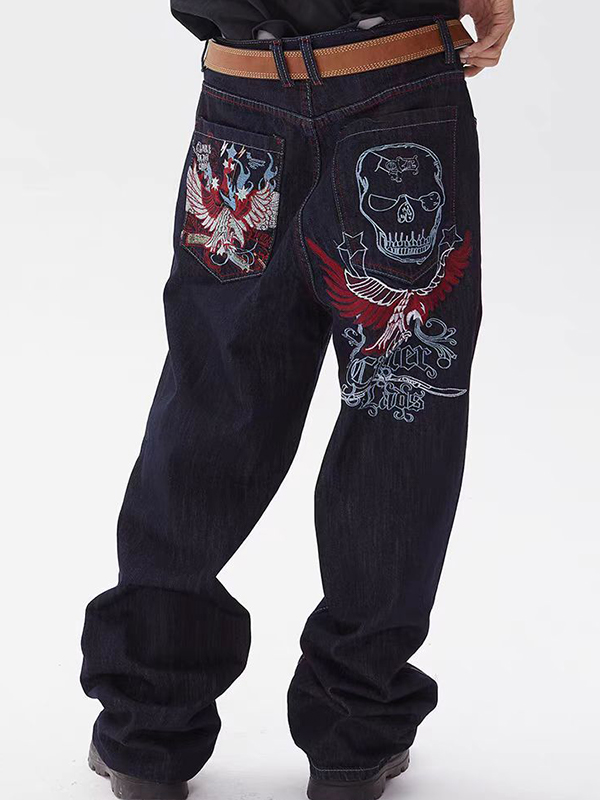 Lockere Jeans für Herren mit Totenkopf-Print-3