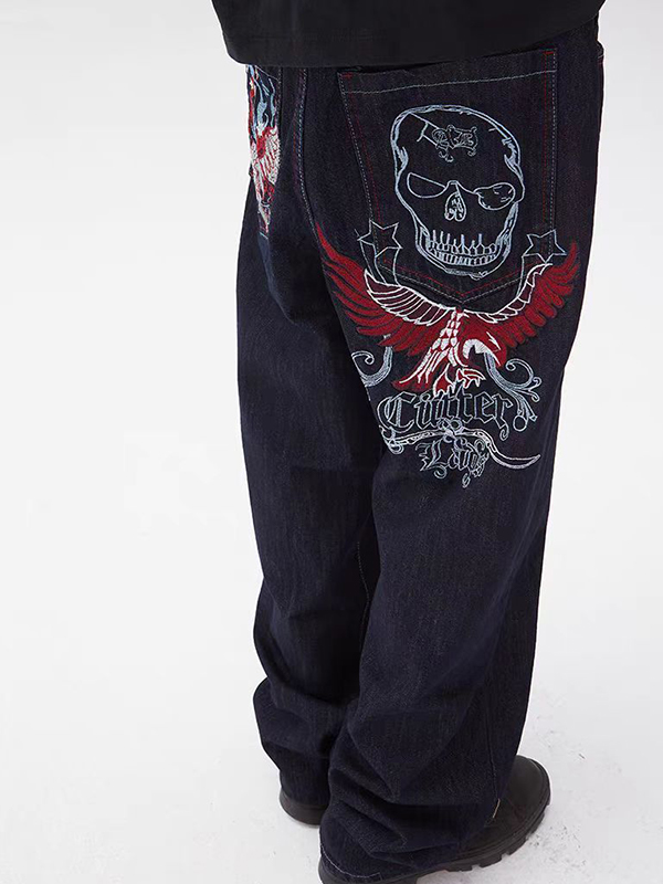Lockere Jeans für Herren mit Totenkopf-Print-1