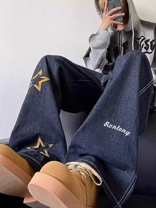 Lockere Jeans für Herren mit Sternen-Print-1