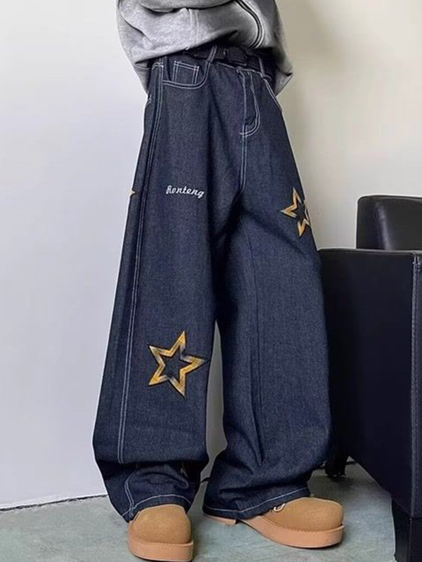 Lockere Jeans für Herren mit Sternen-Print-2