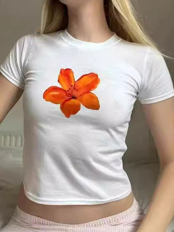 Kurzärmliges T-Shirt mit Blumendruck-2