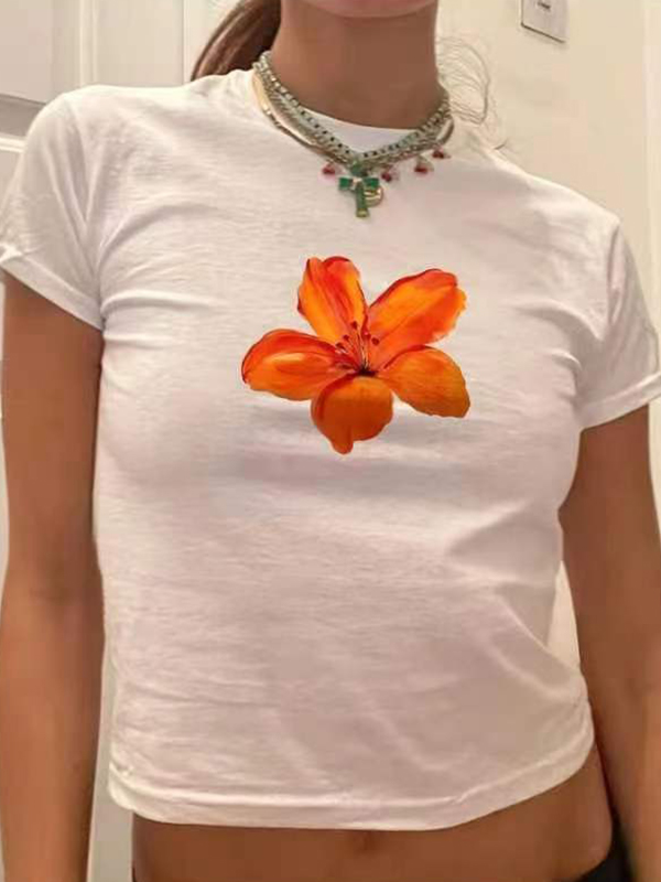 Kurzärmliges T-Shirt mit Blumendruck-1