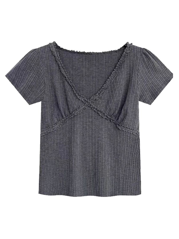 Strickwaren mit V-Ausschnitt und kurzen Ärmeln-2