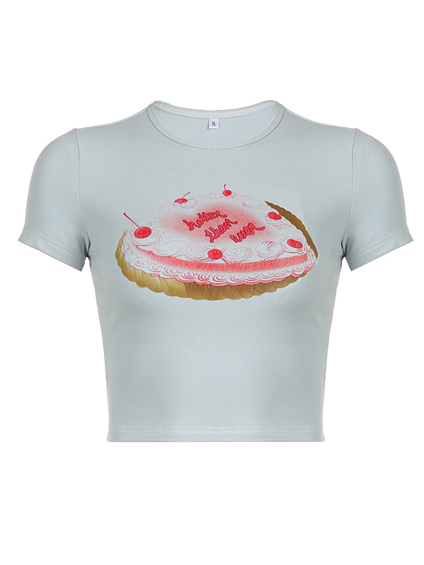 Kurzärmliges T-Shirt mit Kuchen-Print-2
