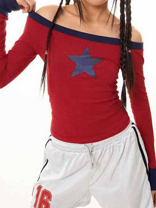 Langarm-T-Shirt mit One-Shoulder-Star-Print-1