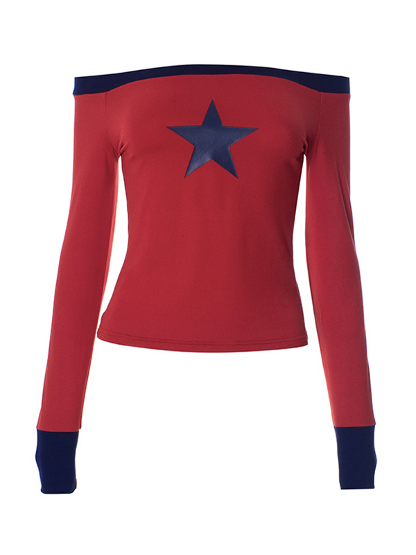 Langarm-T-Shirt mit One-Shoulder-Star-Print-2