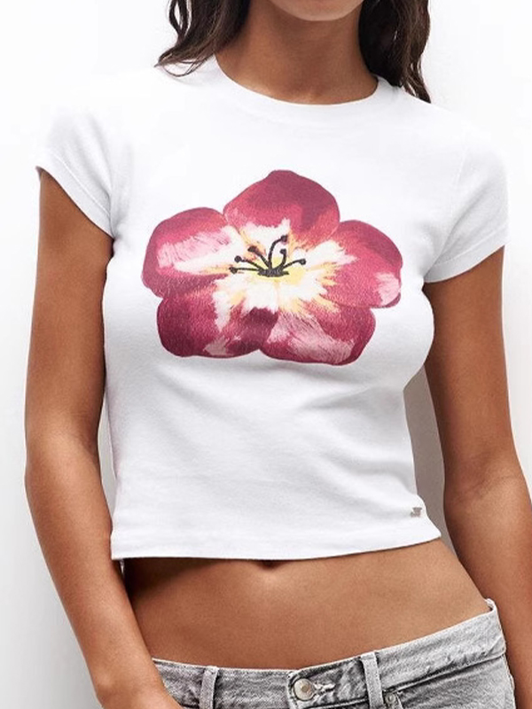 Kurzärmliges T-Shirt mit Blumendruck-1