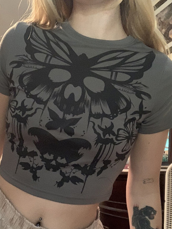 Kurzärmliges T-Shirt mit Vintage-Katzen-Print-2