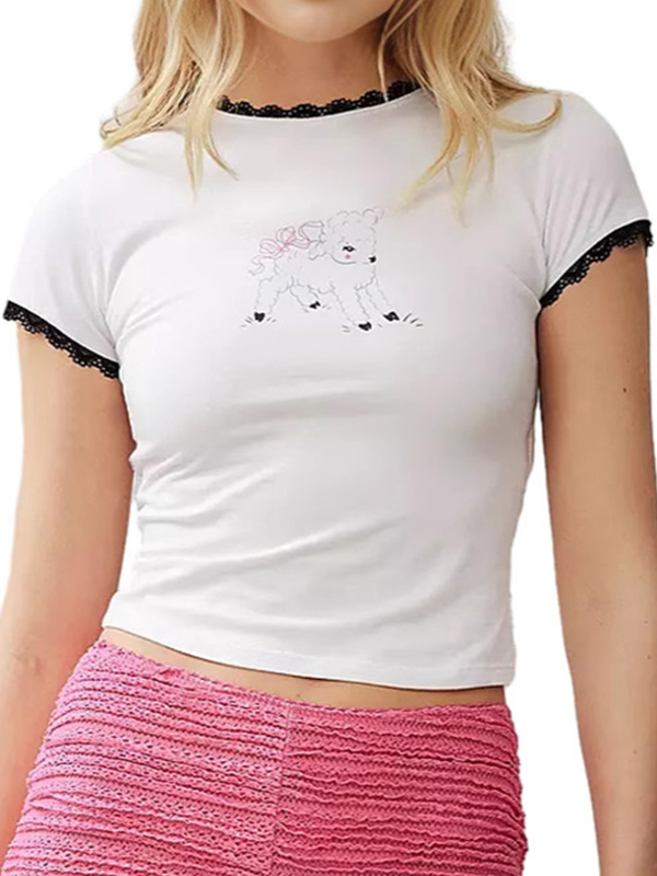 Kurzarm-T-Shirt mit Lamm-Print-2