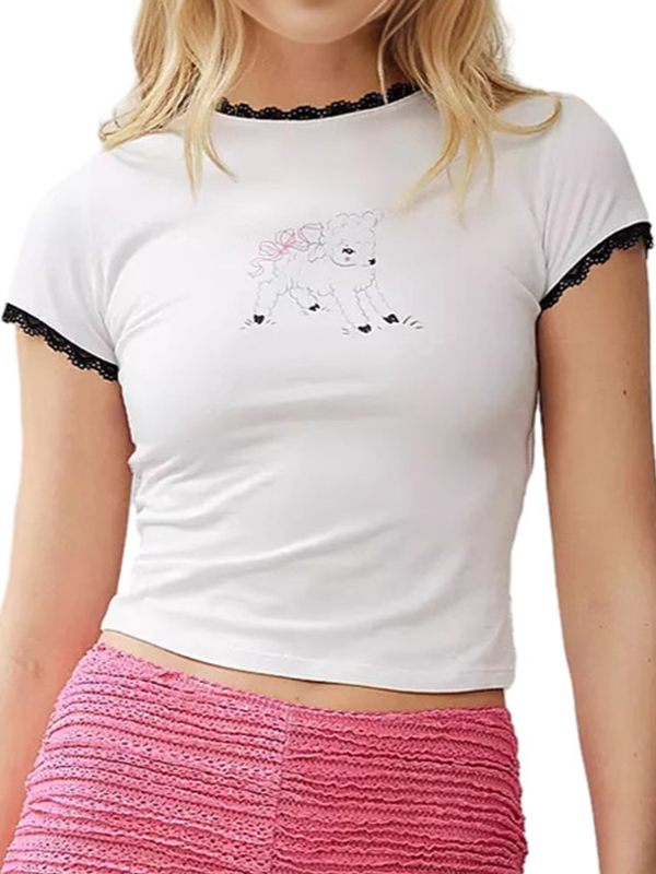 Kurzarm-T-Shirt mit Lamm-Print-1