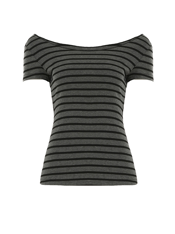 Gestreiftes Kurzarm-T-Shirt mit One-Shoulder-T-Shirt-1