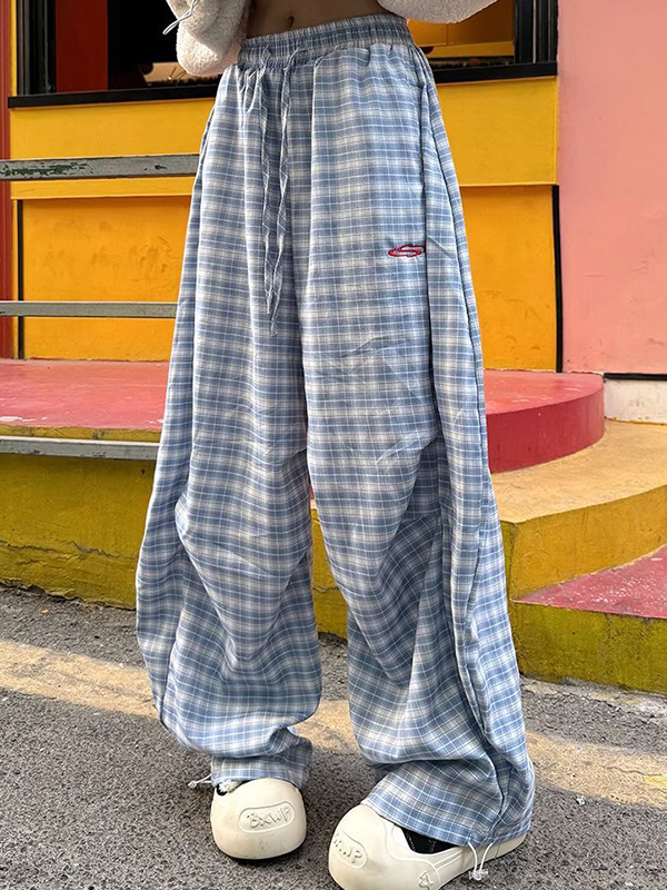 Hose mit weitem Bein und Karomuster-3