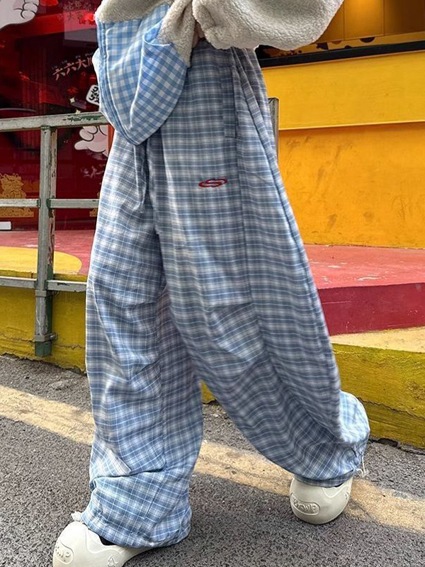 Hose mit weitem Bein und Karomuster-2