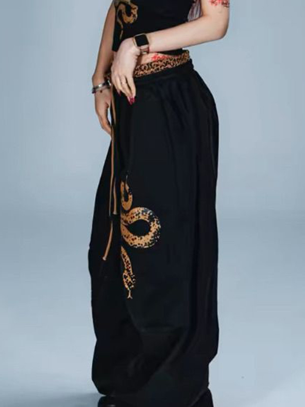 Hose mit weitem Bein und Drachen-Print-2