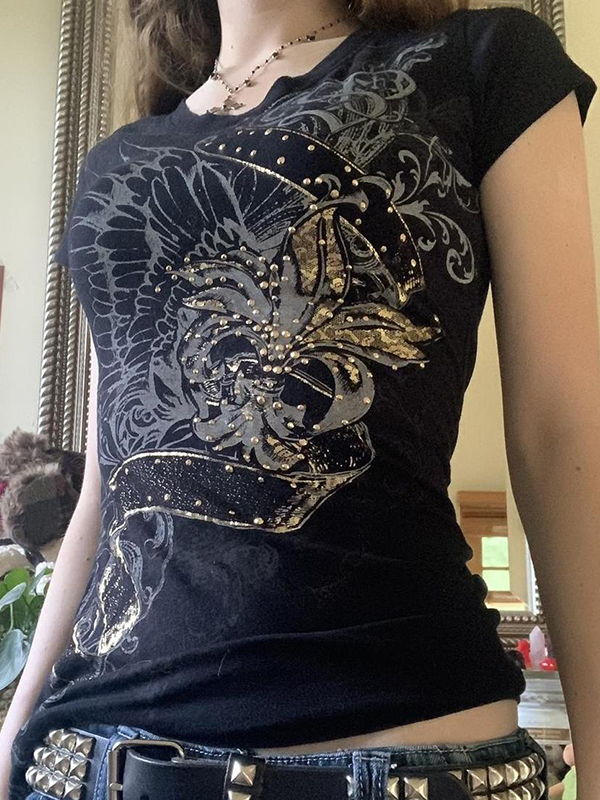 Kurzarm-T-Shirt mit Vintage-Print-1