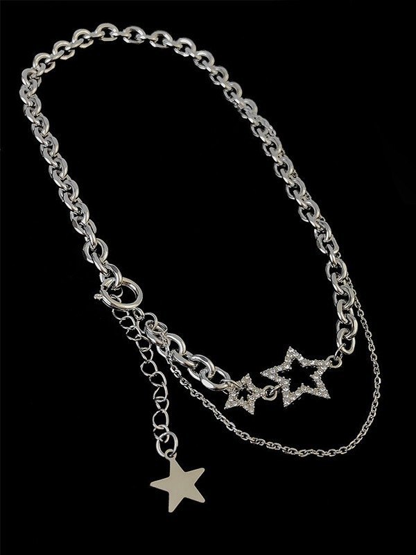 Mehrlagige Kettenhalskette mit Strass-Sterndekor-5