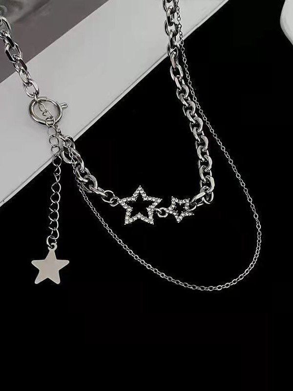 Mehrlagige Kettenhalskette mit Strass-Sterndekor-4