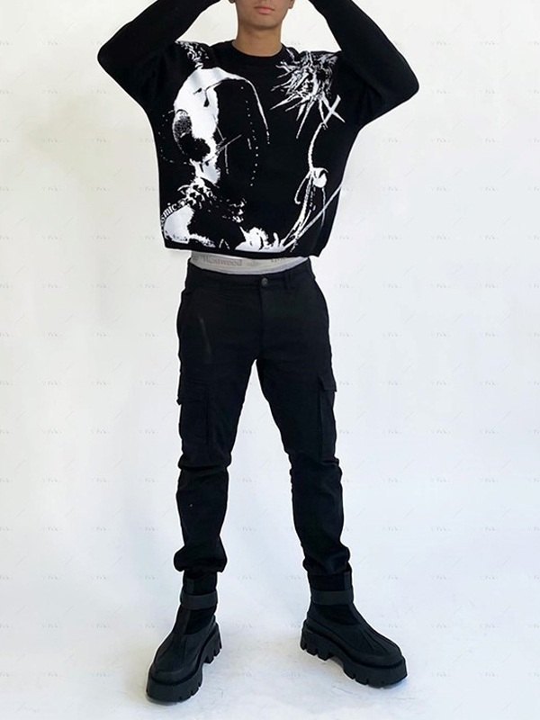 Herren Punk Anime Jacquard Strickpullover-5