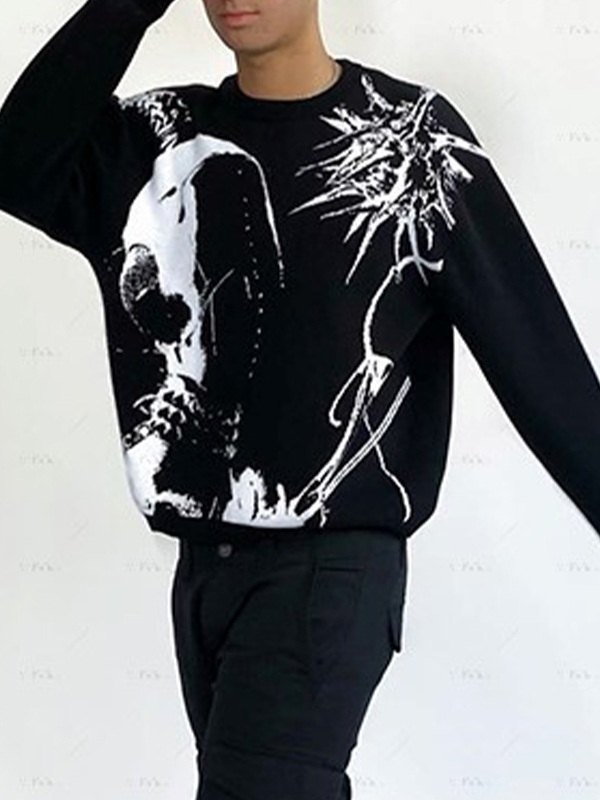 Herren Punk Anime Jacquard Strickpullover-2