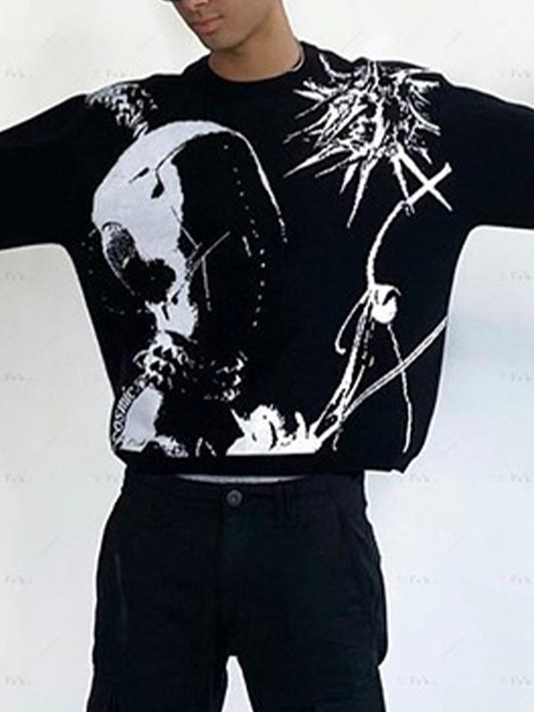 Herren Punk Anime Jacquard Strickpullover-1