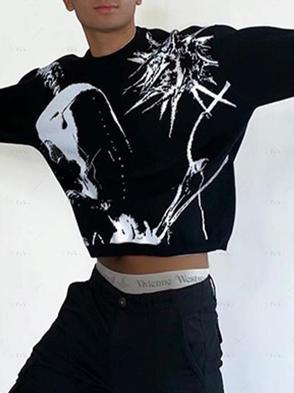 Herren Punk Anime Jacquard Strickpullover-3