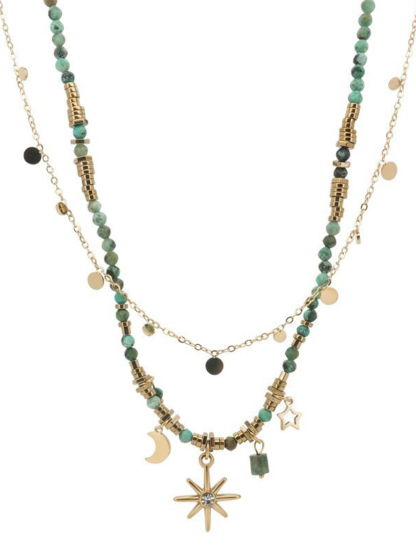 1 Stück Vintage Doppellagige Halskette mit Stern und Mond-2