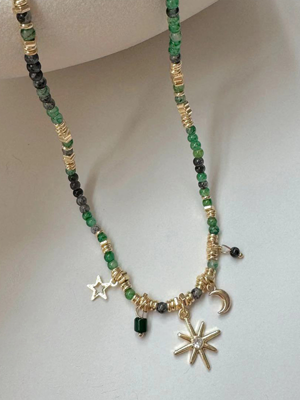 1 Stück Vintage Doppellagige Halskette mit Stern und Mond-3