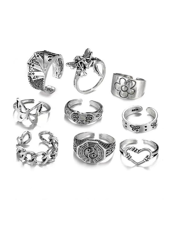 9pcs Vintage Schmetterlings-Blumen-Engels-Ring-1