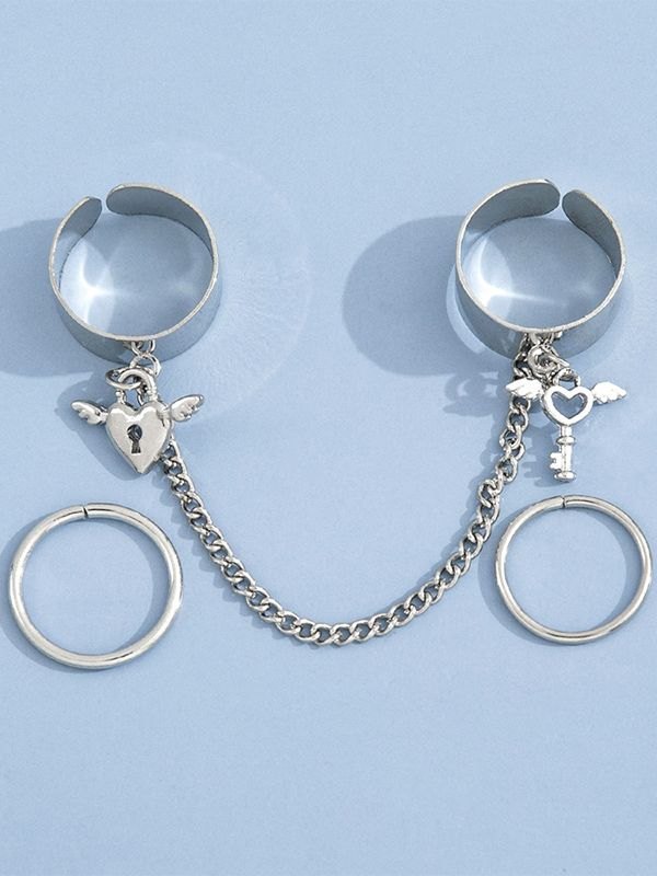 Manschettenring-Set mit Herzschlüssel-Anhänger-1