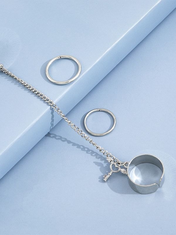 Manschettenring-Set mit Herzschlüssel-Anhänger-3
