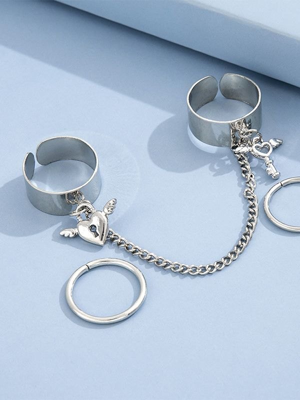 Manschettenring-Set mit Herzschlüssel-Anhänger-5
