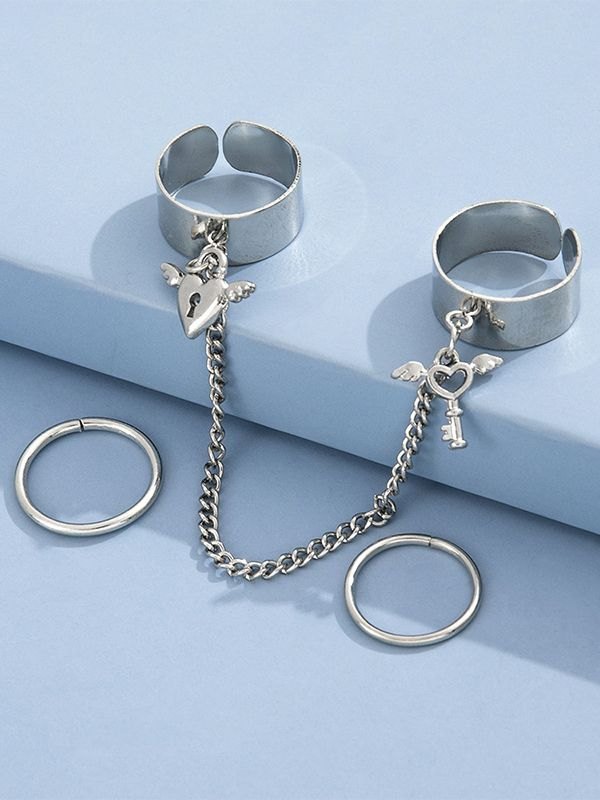 Manschettenring-Set mit Herzschlüssel-Anhänger-2