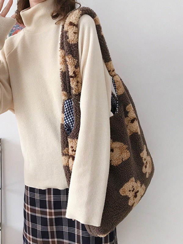Bären-Muster-Fleece-Umhängetasche-5