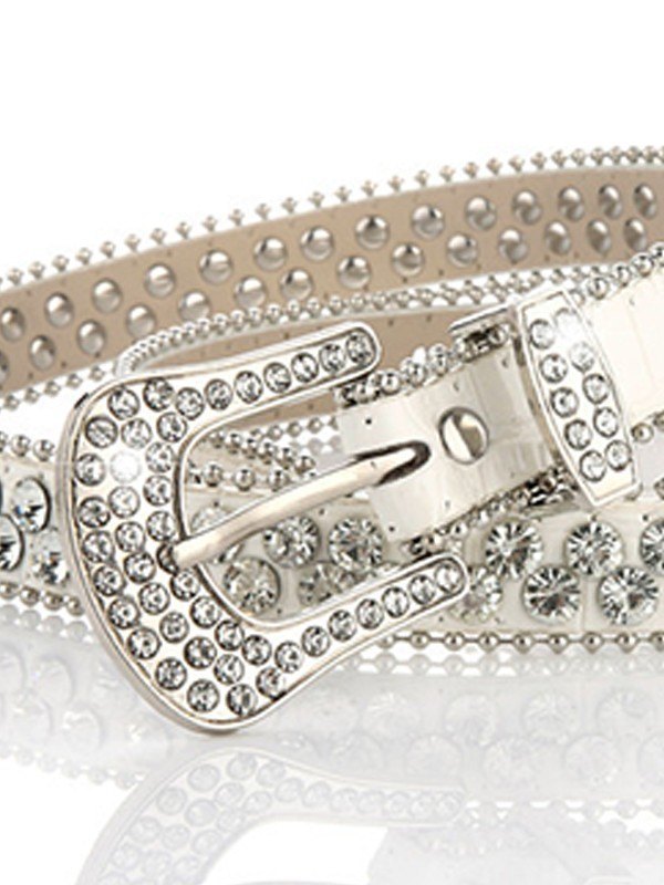 Gürtel mit doppelter Strass-PU-Lederschnalle-1