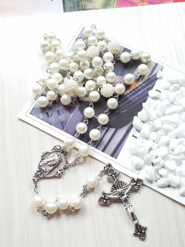 Kreuz-Charme-lange Perlen-Halskette-3