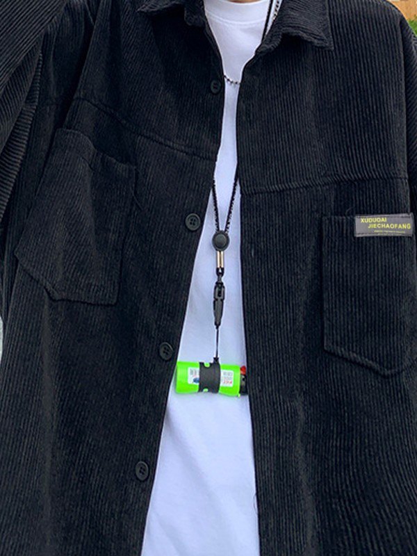 Einfaches Cord-Langarmhemd mit Taschen für Herren-2